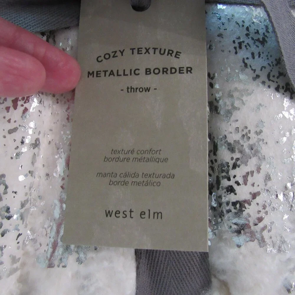 NWT West Elm Just For You Metallic Border Fringe Throw Blanket 50 X 70” Ivory